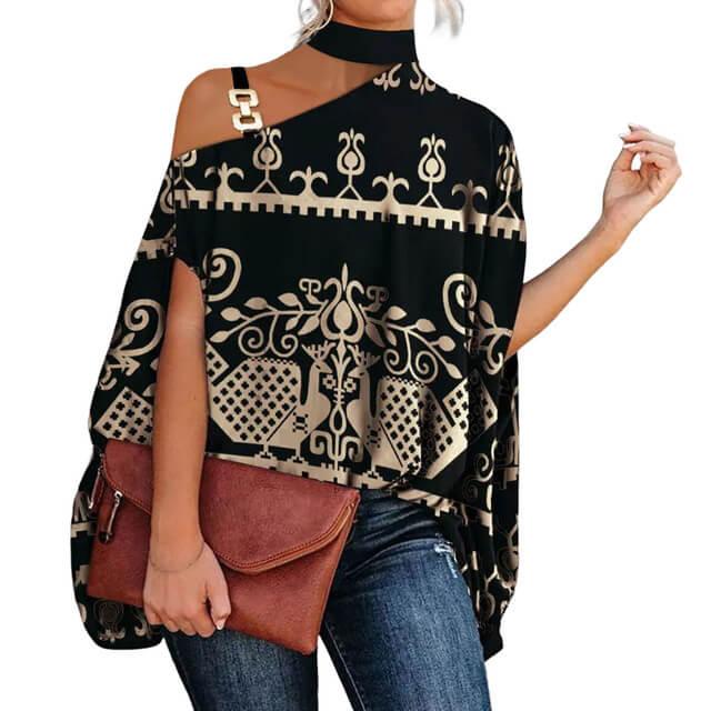 Blusa Feminina Gola Alta e Ombro Aberto - Brenda