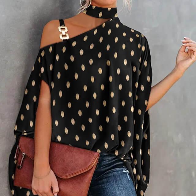 Blusa Feminina Gola Alta e Ombro Aberto - Brenda