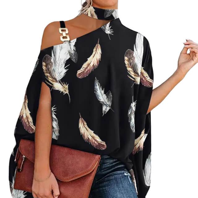 Blusa Feminina Gola Alta e Ombro Aberto - Brenda