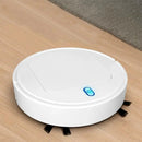 Aspirador robô Clean Master branco em funcionamento sobre piso de madeira.