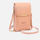 Bolsa para Celular com Touch Screen, elegante e prática, permitindo o uso do celular sem removê-lo. Cor rosa.