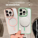 Case Duo Protect em silicone premium, com design minimalista e protetor de lentes integrado.