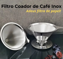 Filtro ao lado da tela, ambos de inox, com texto alusivo de adeus aos filtros de papel