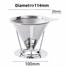Filtro-coador de café inoxidável reutilizável - tamanho médio, diâmetro 114 mm.