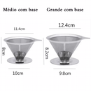 Filtro-coador de café inoxidável reutilizável - tamanho do grande, diâmetro 12,4 cm e médio, diâmetro de 11,4 cm.