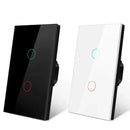 Interruptor Inteligente Wi-Fi disponível nas cores preto e branco.