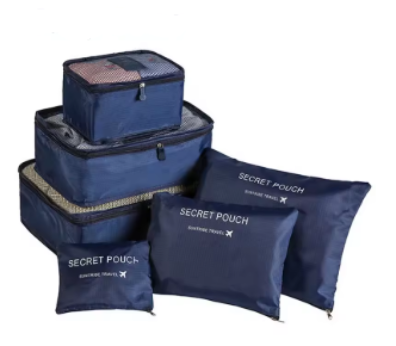Forro interno do Kit Organizador de Malas para Viagem, garantindo maior proteção para os pertences. Cor azul.