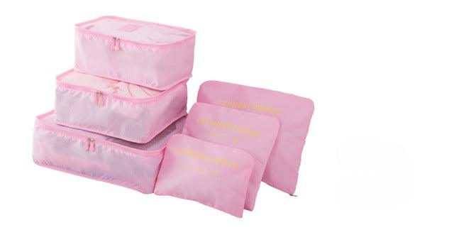 Organizadores de malas feitos de tecido Oxford, resistentes e de alta qualidade. Cor rosa.