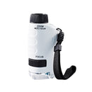 Microscópio Portátil de Mão para Crianças com design compacto e zoom ajustável de até 120x.