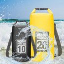 Mochila Flutuante Impermeável disponível nos tamanhos de 10L e 20L, ideal para aventuras aquáticas.