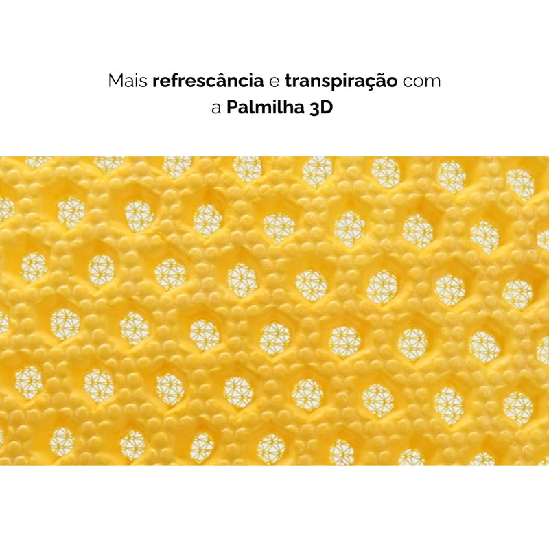 A malha do tecido usada na confecção do sapato, propicia mais refrescância e transpiração com a palmilha 3D.