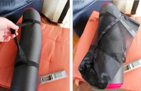 Tapete de Yoga Antiderrapante dobrável, fácil de transportar e armazenado na bolsa inclusa.