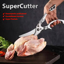 Tesoura SuperCutter cortando ossos e carnes duras com lâminas afiadas e resistência superior.